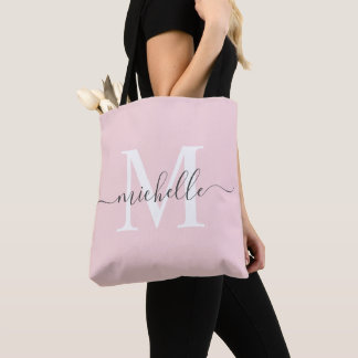 Customizable Name & Initial Pale Pastel Pink Tote Bag