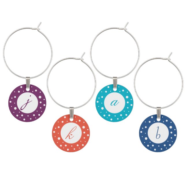 Customizable Name Initial Polka Dots Pattern Wine Charm (Staggered)