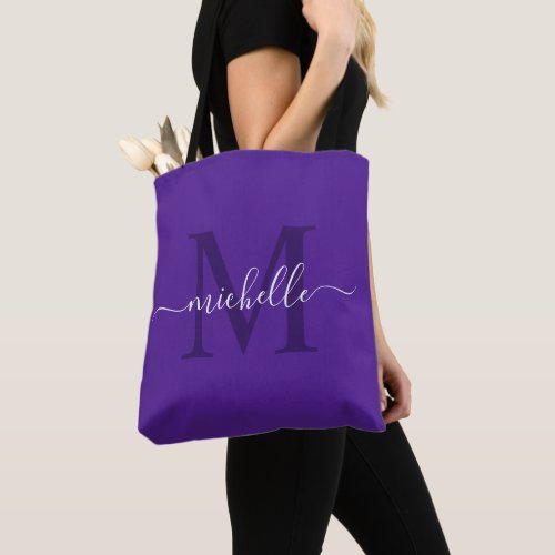 Customizable Name  Initial Royal Purple Color Tote Bag