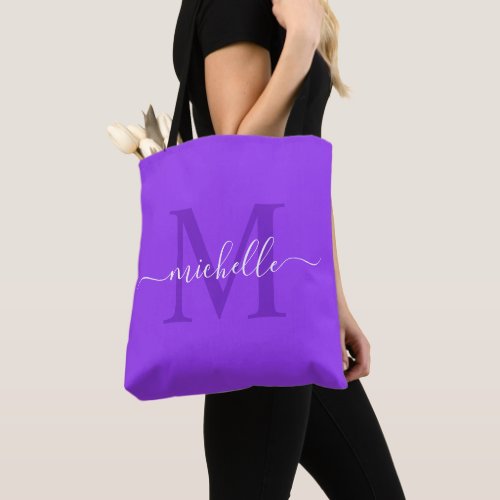 Customizable Name  Initial Violet Purple Color Tote Bag
