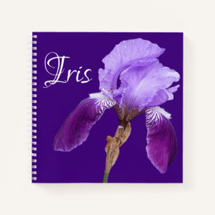 Customizable name Iris pretty purple flower boho Notebook