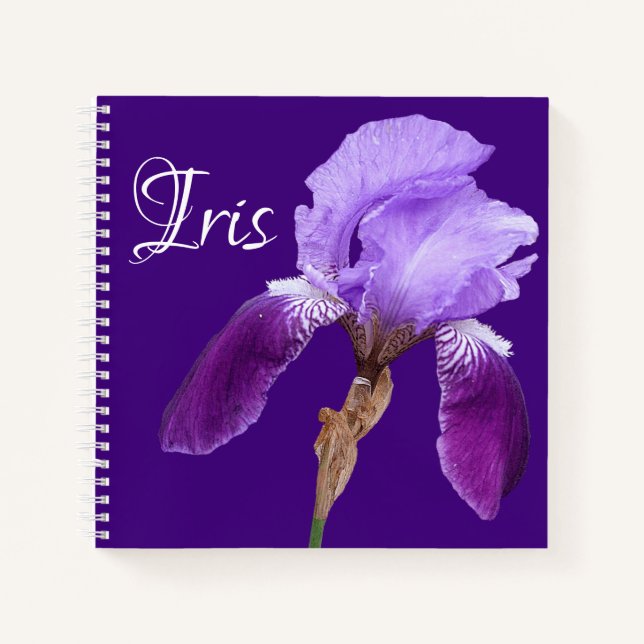 Customizable name Iris pretty purple flower boho  Notebook (Front)