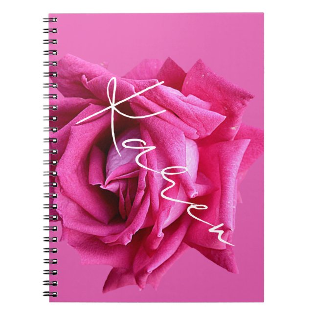 Customizable name Karen hot pink rose floral  Notebook (Front)