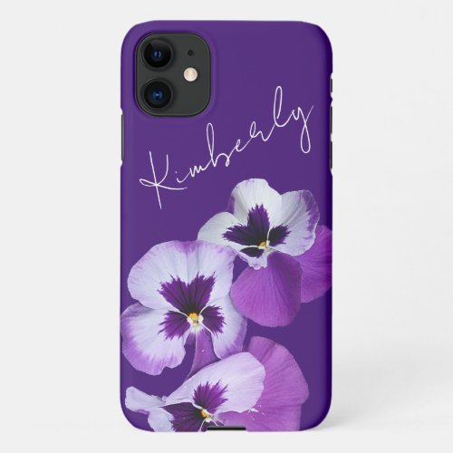 Customizable name Kimberley purple pansies floral  iPhone 11 Case