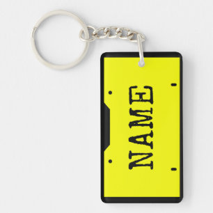 Customizable Name License Plate Yellow And Black Keychain