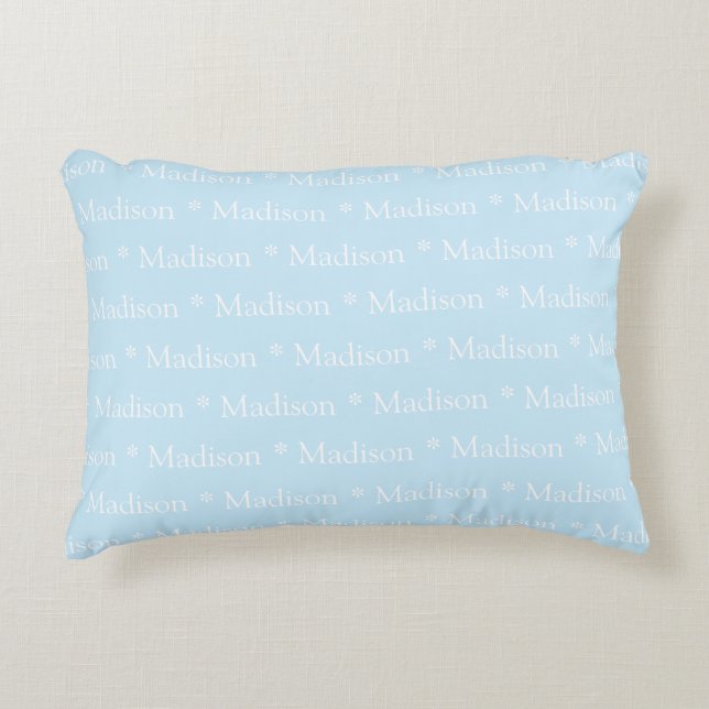 Customizable name light blue white double sided accent pillow (Front)