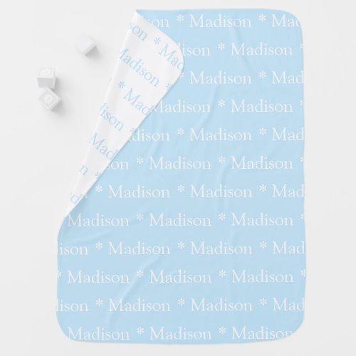Customizable name light blue white double sided baby blanket