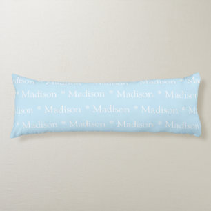 Customizable name light blue white double sided body pillow