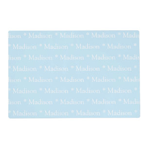 Customizable name light blue white double sided placemat