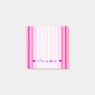 Customizable Name + Light Pink & Deep Pink Stripes Post-it Notes