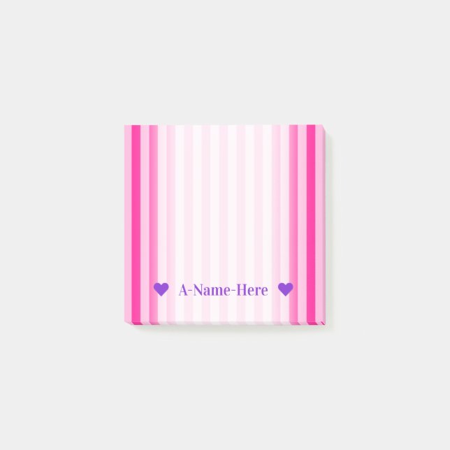 Customizable Name + Light Pink & Deep Pink Stripes Post-it Notes (Front)