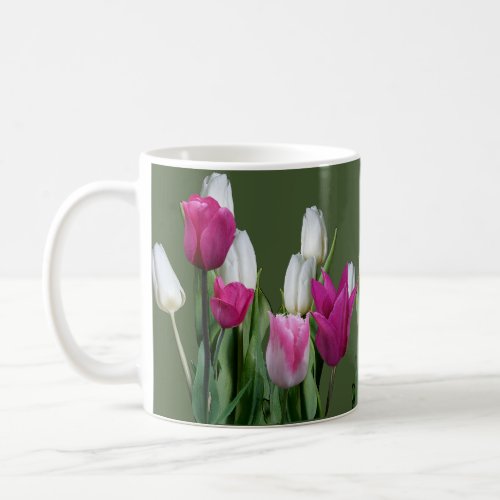 Customizable name Lizzie white pink tulip flowers  Coffee Mug