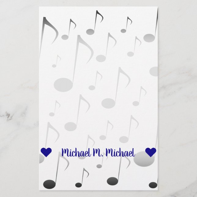 Customizable Name; Many Musical Notes Pattern Stationery (Front)