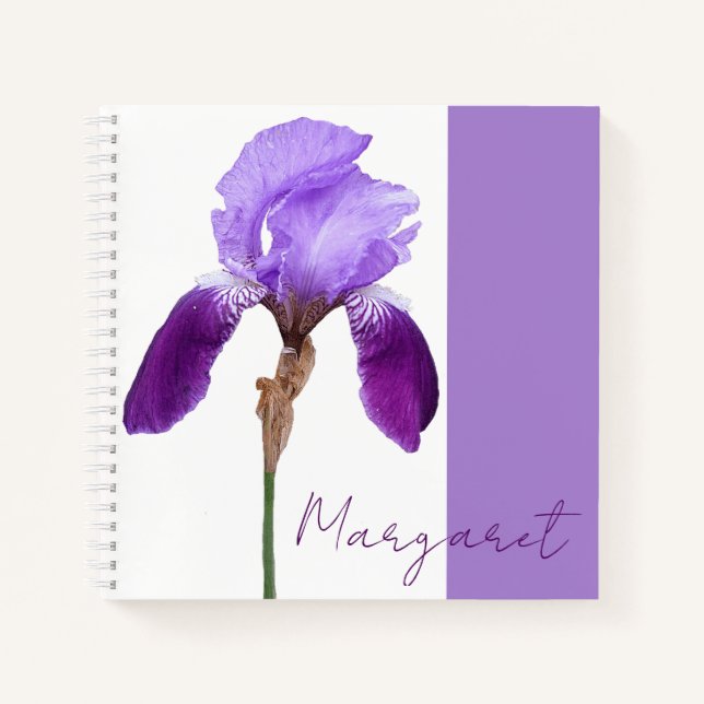 Customizable name Margaret floral purple iris  Notebook (Front)