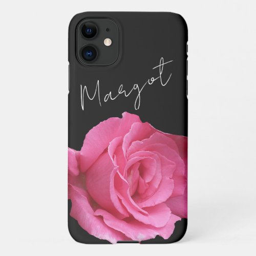 Customizable name Margot pink rose floral boho hot iPhone 11 Case