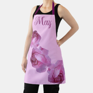 Customizable name May pretty pink rose floral boho Apron