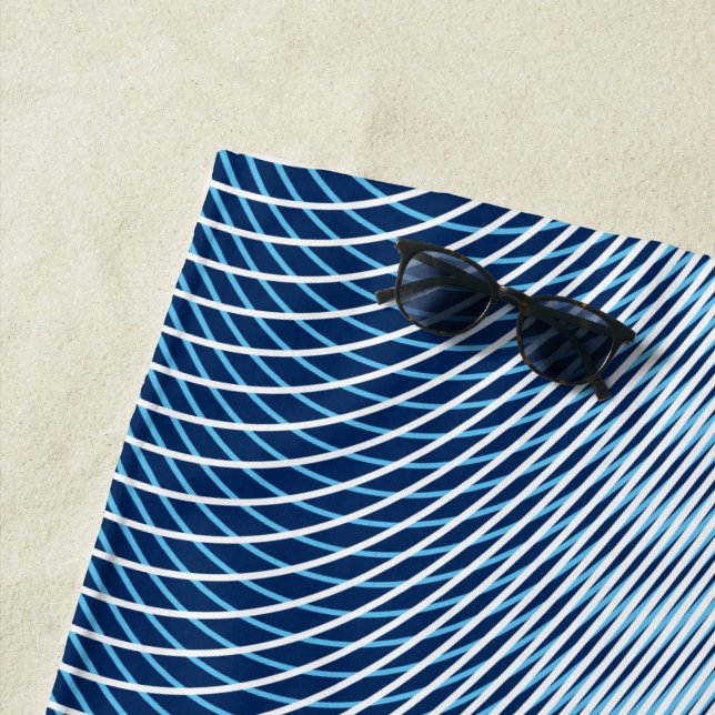 Customizable Name Navy Blue Moiré Effect Trippy Beach Towel (In Situ)