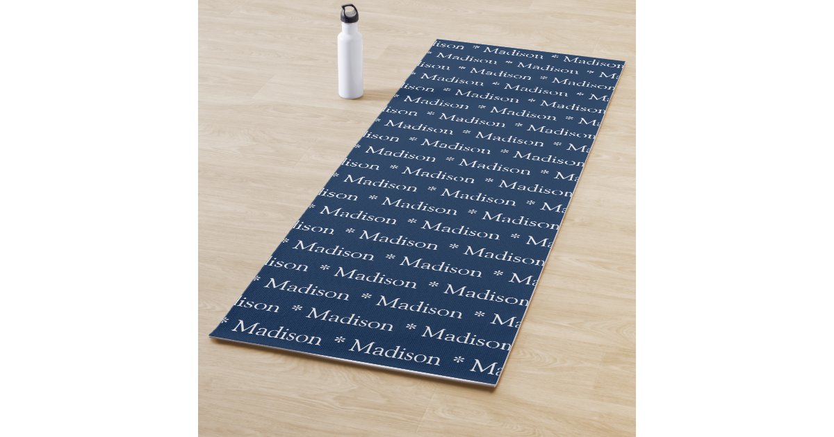 Customizable name navy blue white double sided yoga mat