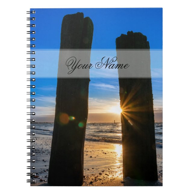Customizable name ocean lover beach sunset romance notebook (Front)