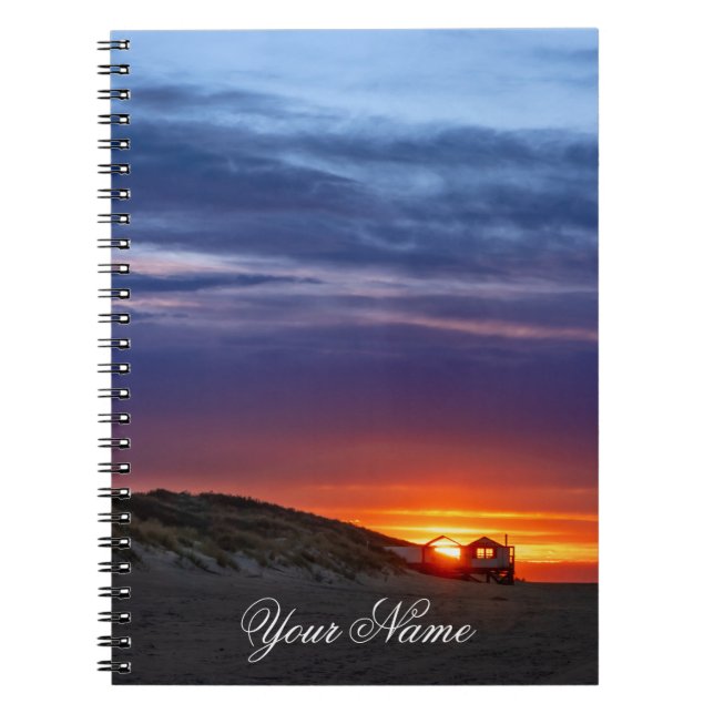 Customizable name ocean lover beach sunset romance notebook (Front)