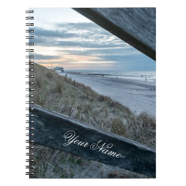 Customizable name ocean lover beach sunset romance notebook (Front)
