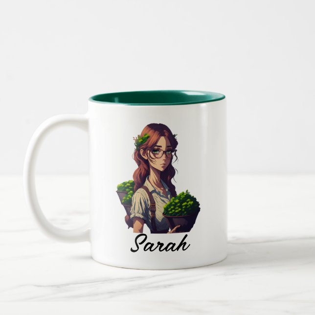 Customizable Name Of A Potted Plants Girl Two-Tone Coffee Mug (Left)