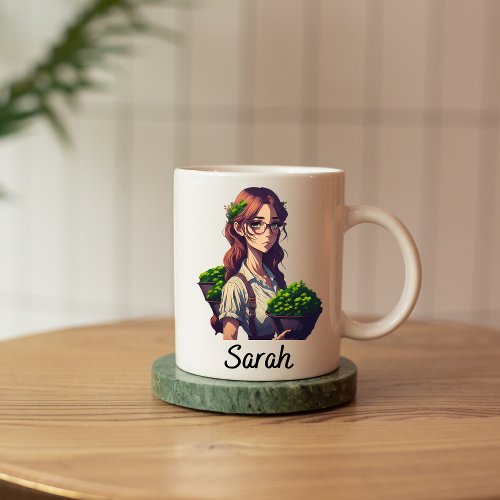 Customizable Name Of A Potted Plants Girl Two_Tone Coffee Mug