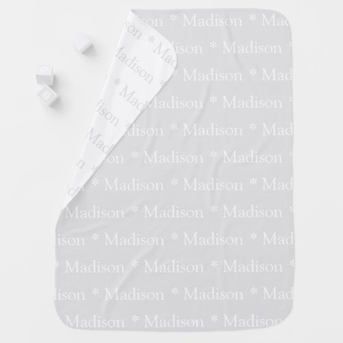Customizable name pale grey white double sided baby blanket