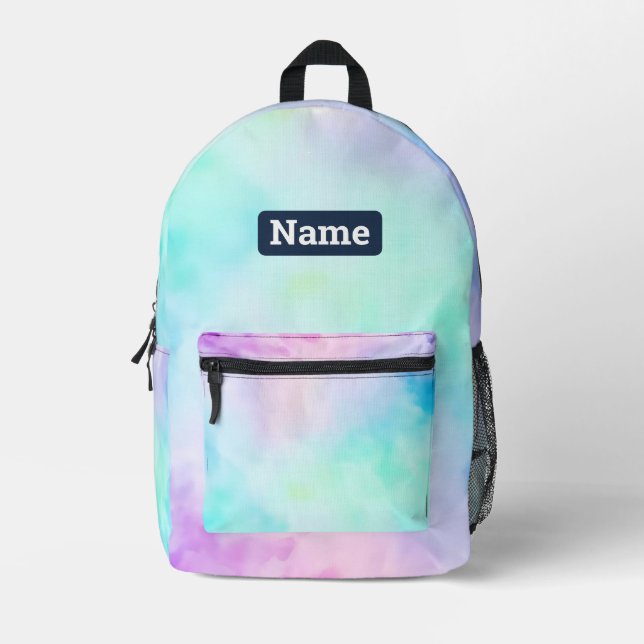 Customizable Name Pastel Tie Dye Backpack (Front)