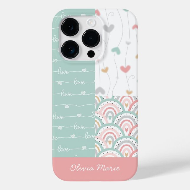 Customizable Name Patchwork Love Hearts Rainbows  Case-Mate iPhone Case (Back)