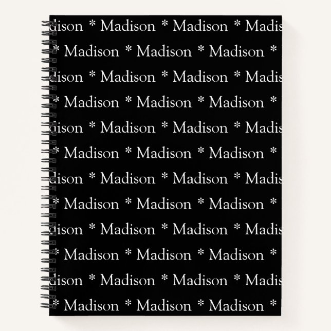 Customizable name pattern black white recipe notebook (Front)