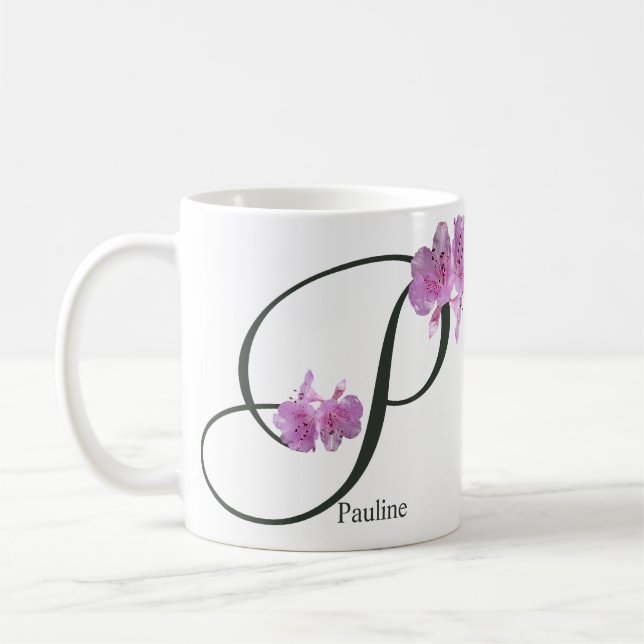 Customizable name Pauline pretty pink flowers fun Coffee Mug (Left)