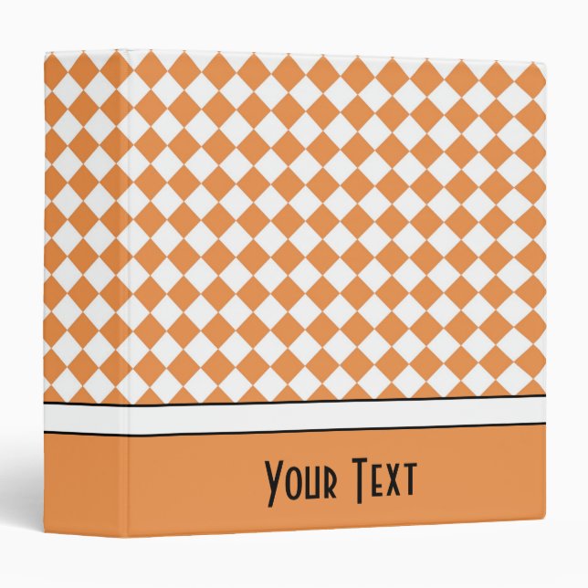 Customizable Name Peach Orange White Diamond Check Binder (Front/Spine)