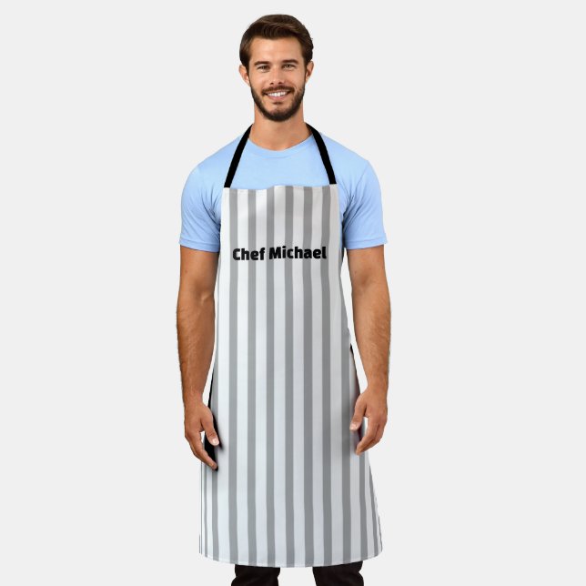 Customizable Name Personalized Striped Kitchen Apron (Worn)