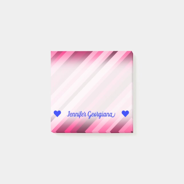 Customizable Name; Pink/Magenta Stripes Pattern Post-it Notes (Front)