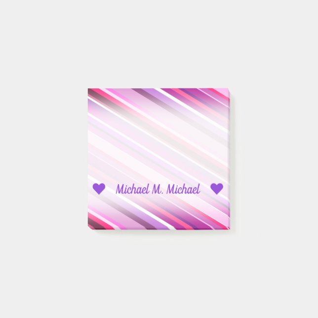 Customizable Name; Pink, Purple Stripes Pattern Post-it Notes (Front)