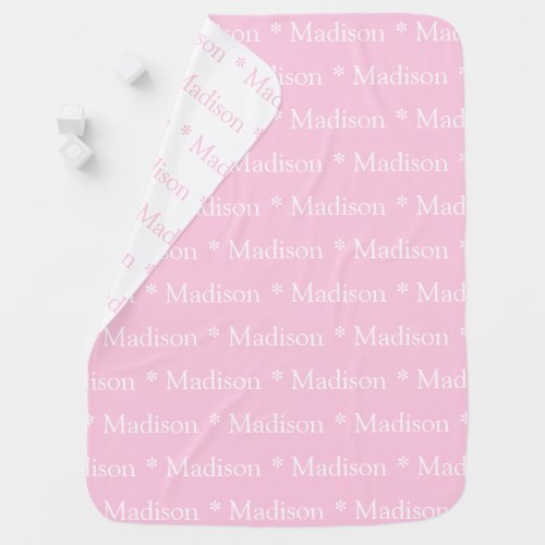 Customizable name pink white double sided baby blanket