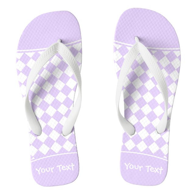 Customizable Name Purple Diamond Checkered pattern Flip Flops (Footbed)