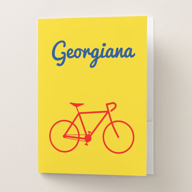 Customizable Name + Red Bicycle Silhouette Pocket Folder (Front)