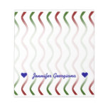 [ Thumbnail: Customizable Name; Red & Green Wavy Lines Pattern Notepad ]