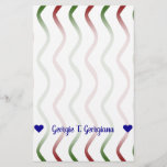 [ Thumbnail: Customizable Name; Red & Green Wavy Lines Pattern Stationery ]