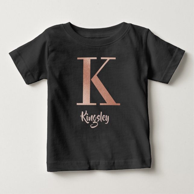 Customizable name rose gold letter K Baby T-Shirt (Front)