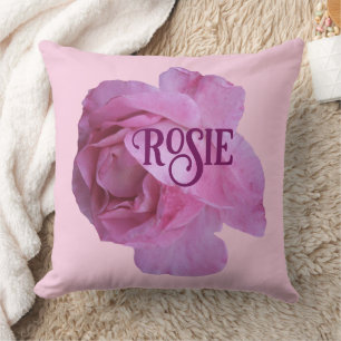 Customizable name Rosie pretty pink rose floral Throw Pillow
