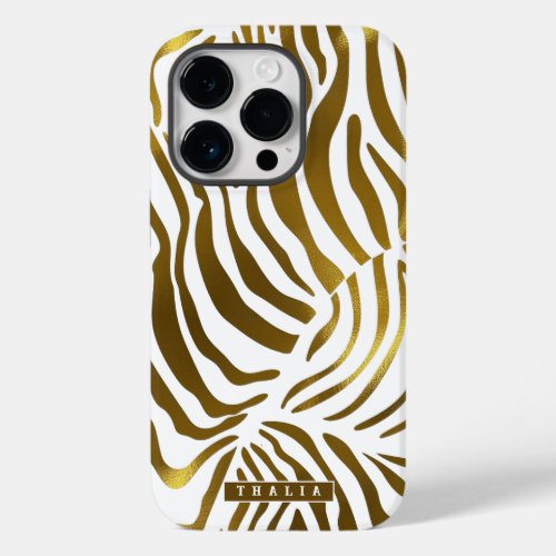 Customizable Name Safari Animal Pattern Zebra Gold Case_Mate iPhone 14 Pro Case