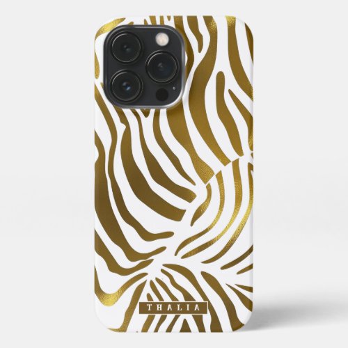 Customizable Name Safari Animal Pattern Zebra Gold iPhone 13 Pro Case