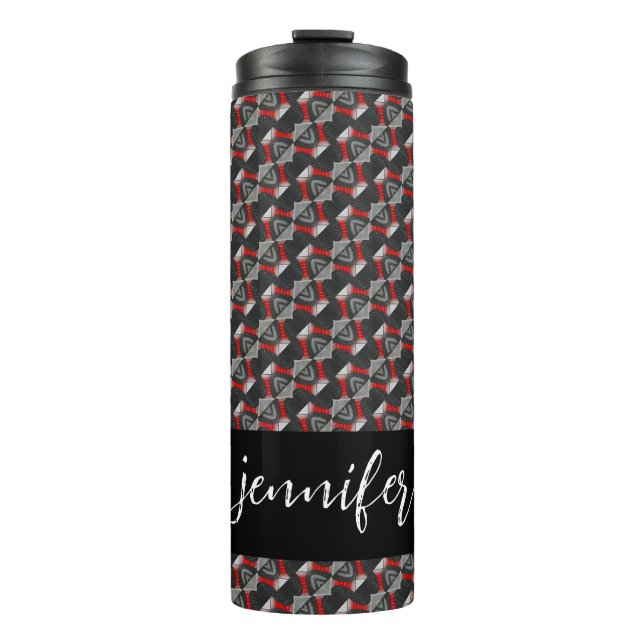 Customizable name Seamless grey pattern Thermal Tumbler (Front)
