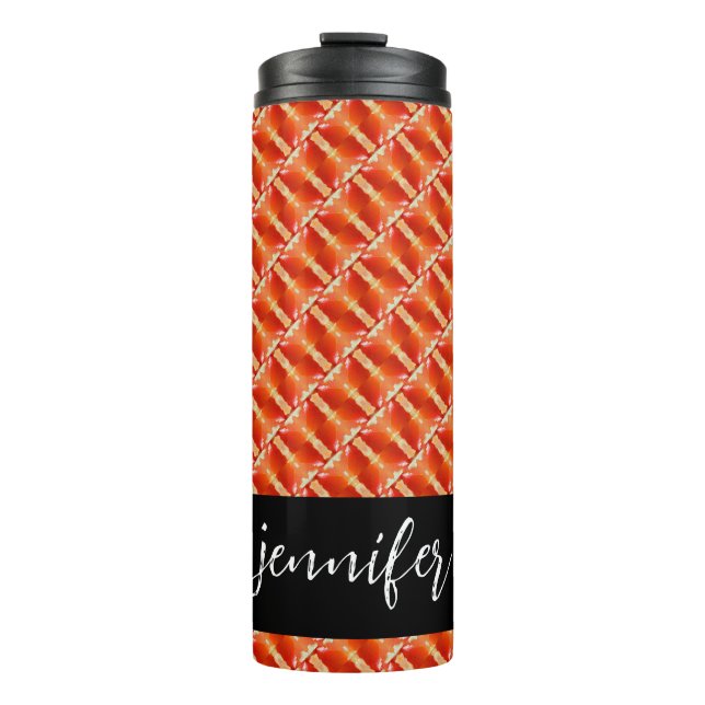Customizable name Seamless orange pattern Thermal Tumbler (Front)