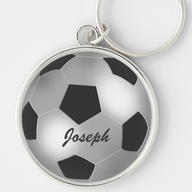 Customizable name silver Soccer Ball Keychain (Front)