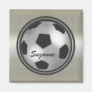 Customizable Name silver Soccer Ball Magnets
