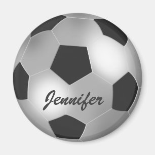 Customizable Name silver Soccer Ball Magnets